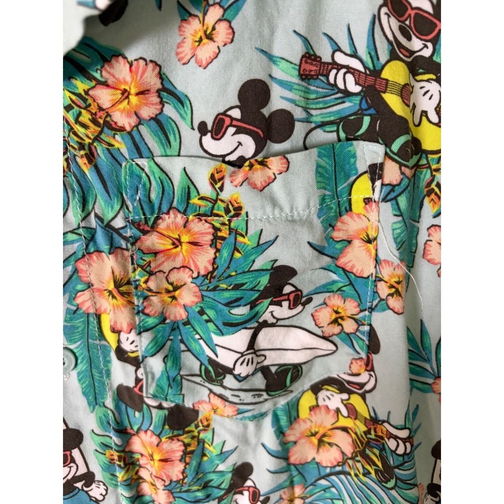 Disney Mickey Mouse Tropical Aloha Shirt Mens Small Blue Mad Engine Rayon Floral - Picture 3 of 6